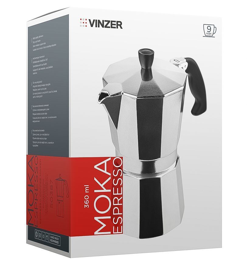 Гейзерная кофеварка Vinzer Moka Espresso 9 чашек 89387