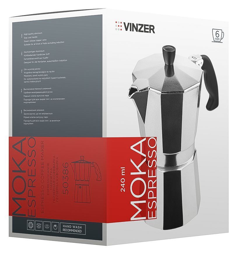 Гейзерная кофеварка Vinzer Moka Espresso 6 чашек 50386