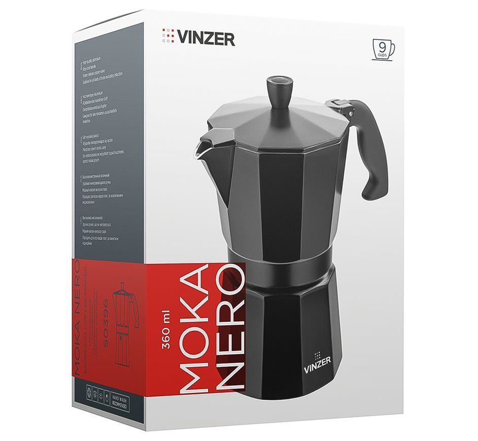Гейзерная кофеварка Vinzer Moka Nero 9 чашек 50396